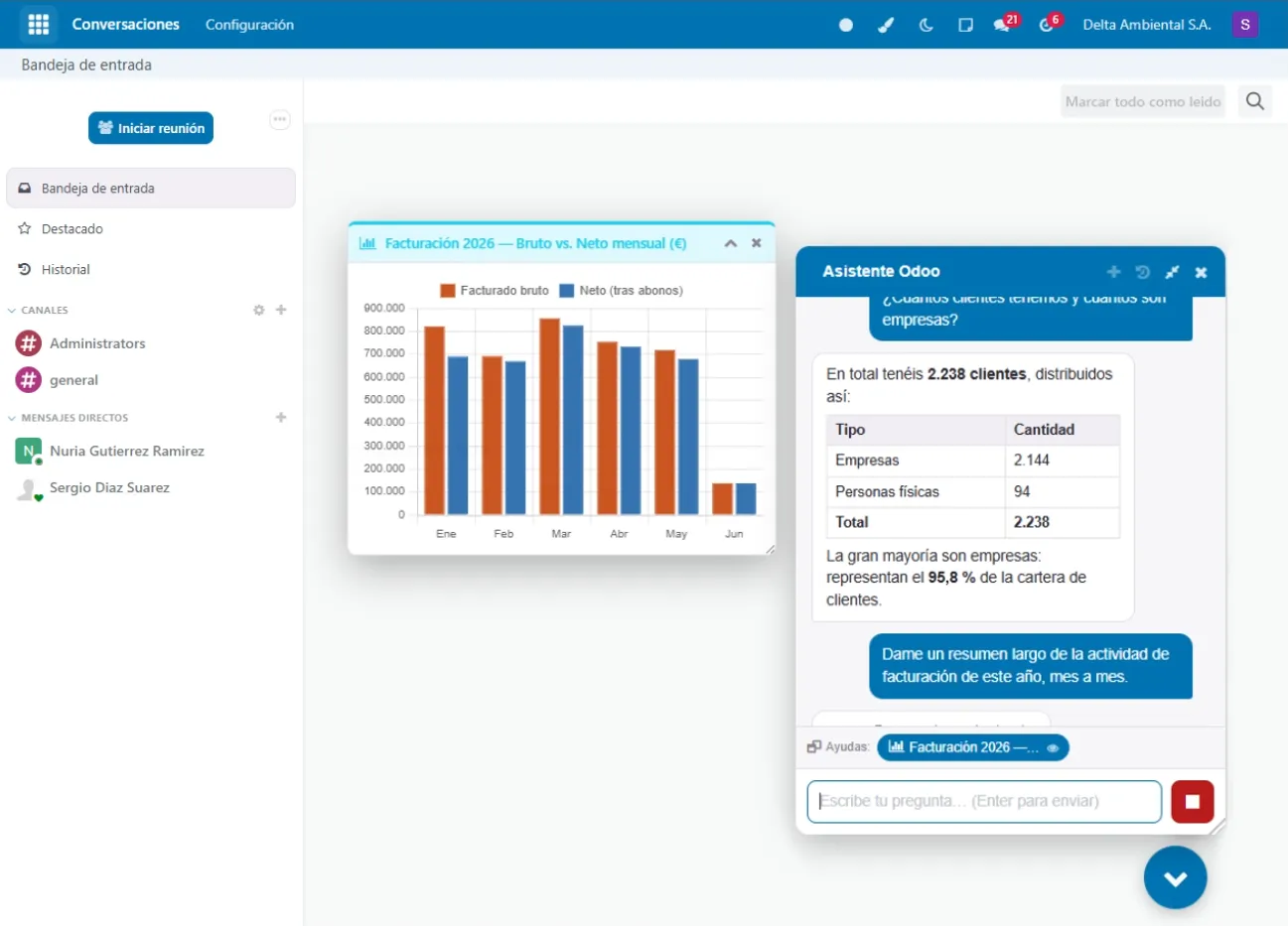 Asistente IA integrado en Odoo — chat con datos de facturación
