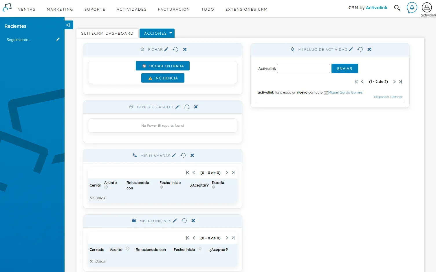Dashboard de SuiteCRM